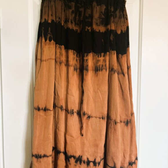 Dresses & Skirts - Boho Maxi Skirt – XL – Tie-Dye Brown & Black – Double Layer – Cotton Viscose Ble